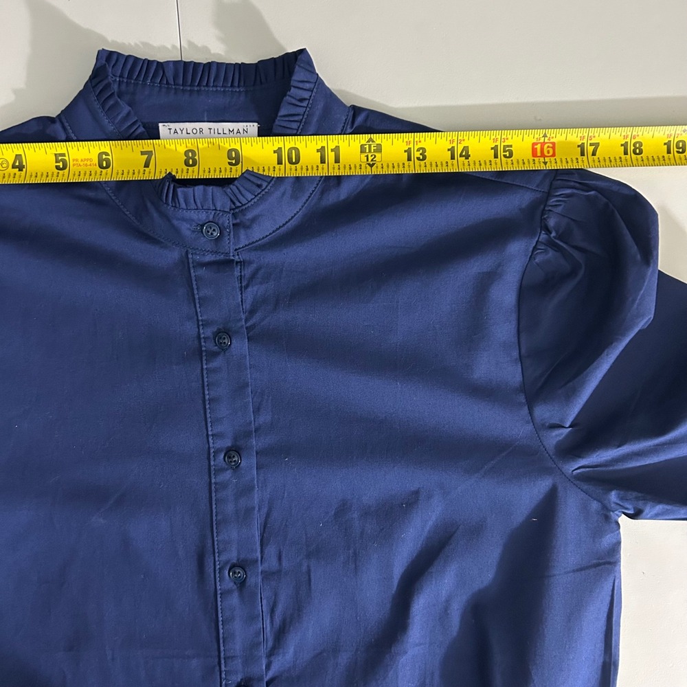Taylor Tillman Navy Blue Cotton Poplin Ruffle Drop Waist Midi Shirt Dress Small - Picture 5 of 13